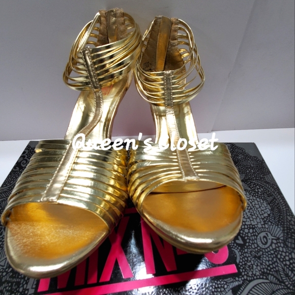 MIX No 6|M-JUROR Gold Leather Strappy Heels| Size:9 - Picture 3 of 4
